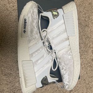 Adidas NMD white crushed velvet sneakers
